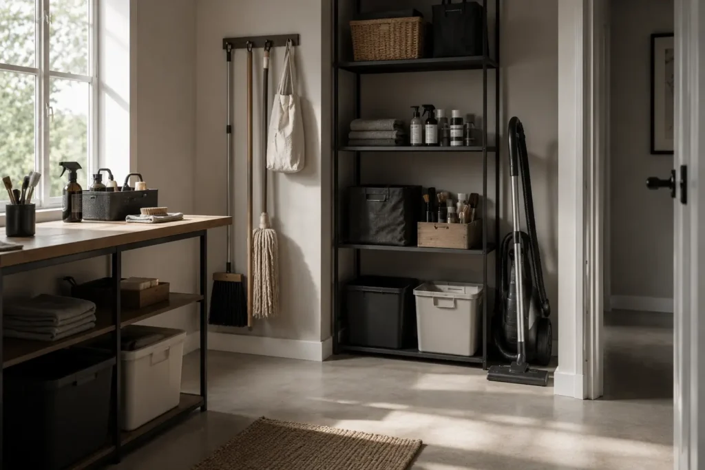 Organized household maintenance workspace illustrating a structured household system framework for long-term home stability and preventive maintenance.