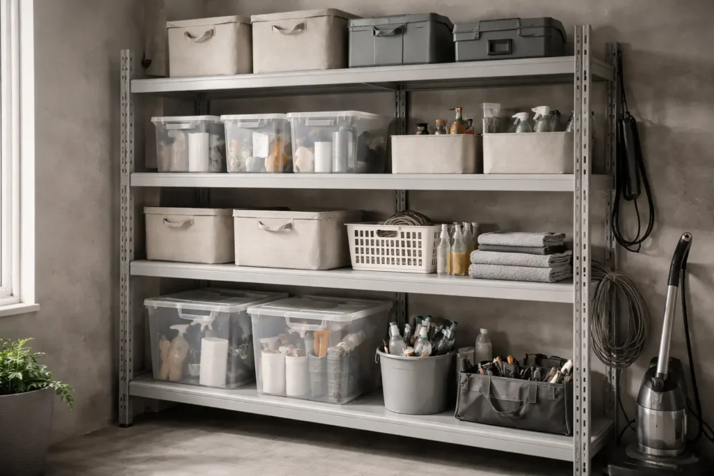 organized utility storage system showing structured household maintenance and system stability with clearly defined zones