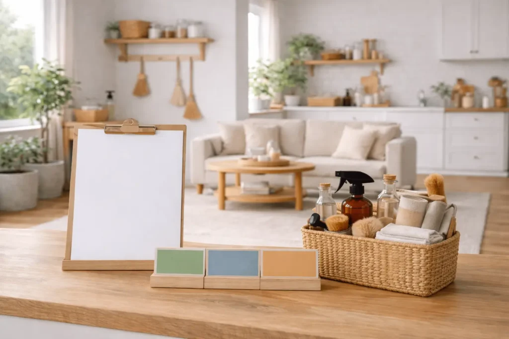 long-term household maintenance plan structure in a neutral minimalist home interior
