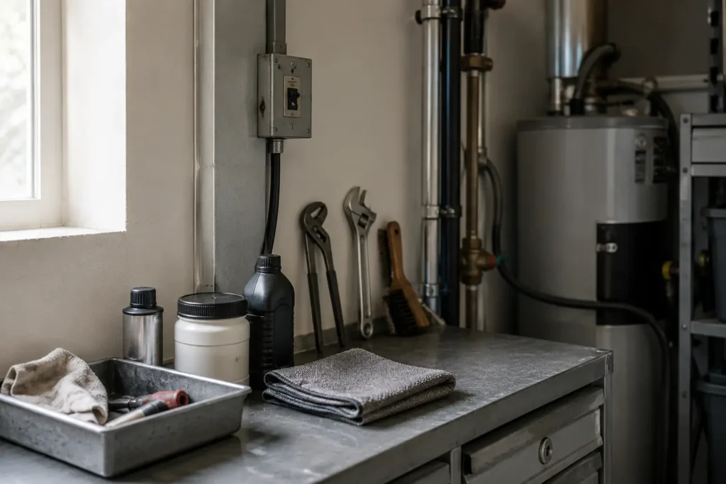utility room maintenance area with tools showing preventive home upkeep and structural durability system