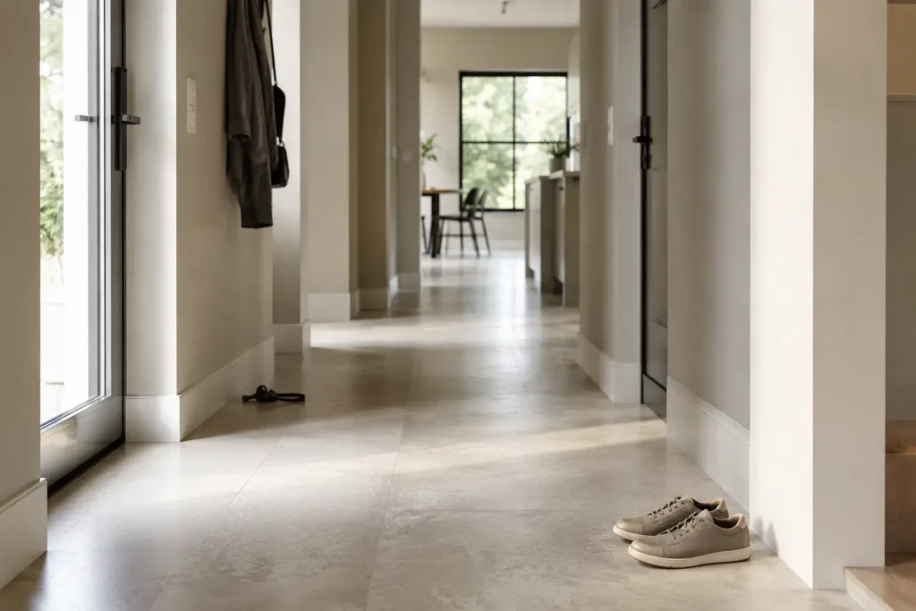 hallway home flow showing zone based cleaning system and distributed household maintenance across spaces