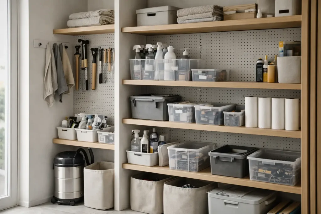 Utility storage system showing subtle load distribution imbalance within a long-term home maintenance system architecture.